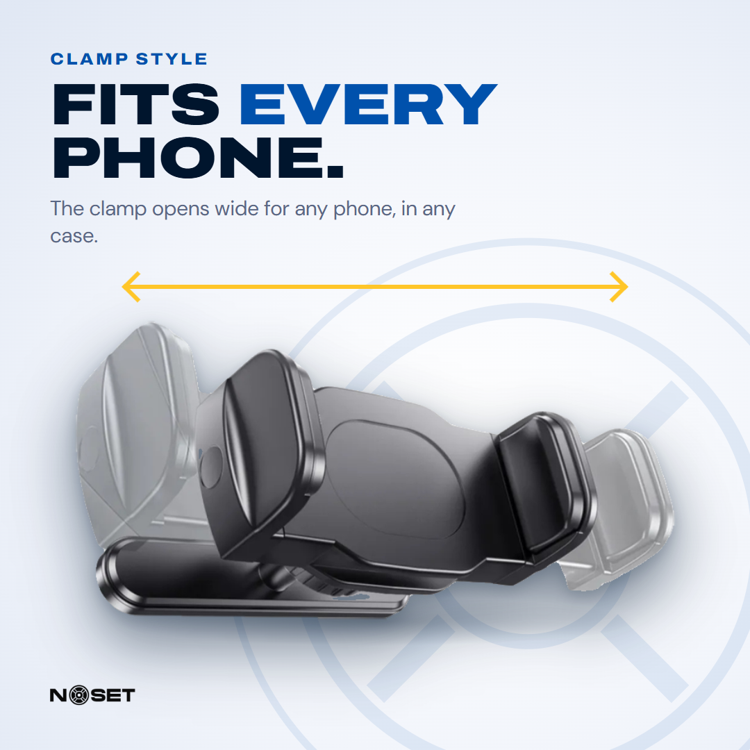 MagLock clamp opens wide to fit any phone
