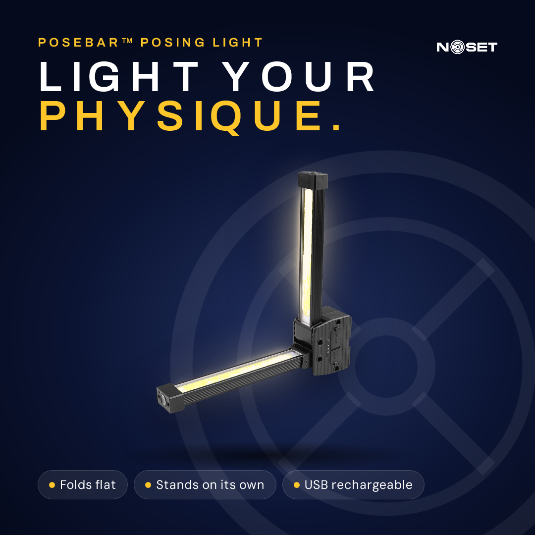 PoseBar folding LED posing light, unfolded and lit