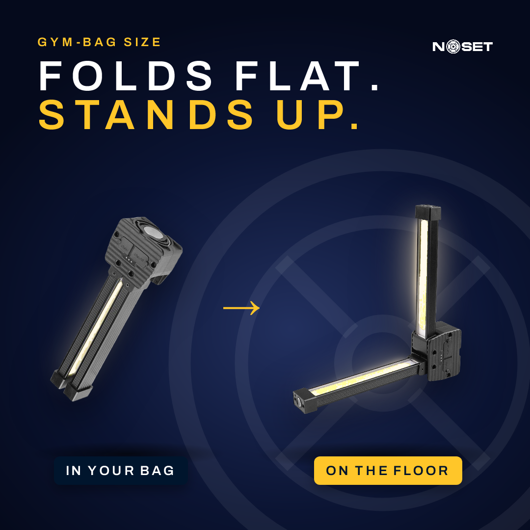 PoseBar folds flat for your gym bag and stands up on its own
